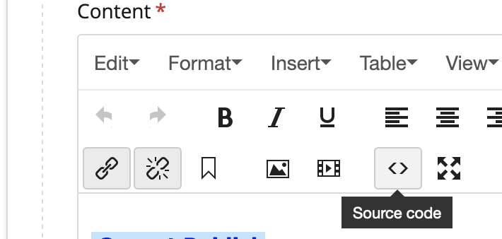 the triagle-brackets icon gives you access to the Source Code